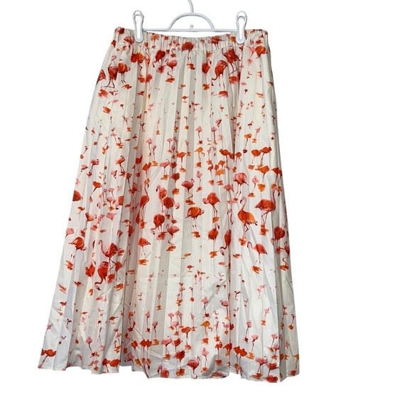 J. Crew White Skirt with pink Red Flamingo Print Sz 8 pleated - Picture 1 of 2
